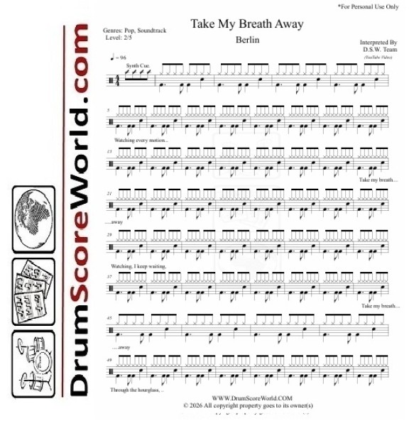 Berlin - Take My Breath Away - Drum Sheet Berlin - Take My Breath Away - Drum Sheet